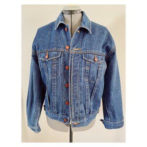 Tomorrow's Generation Sz L 80s Denim Trucker Jacket Red Button Detail